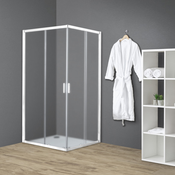 Box doccia TOKYO doppia porta scorrevole rettangolare 100x80 cm altezza 200 cm cristallo 6 mm bianco opaco