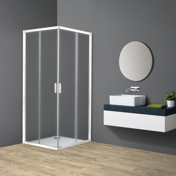 Box doccia TOKYO doppia porta scorrevole quadrato 70x70 cm altezza 200 cm cristallo 6 mm bianco opaco