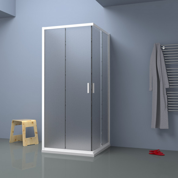 Box doccia TOKYO doppia porta scorrevole 3 lati quadrato 75x75x75 cm altezza 200 cm cristallo 6 mm bianco opaco