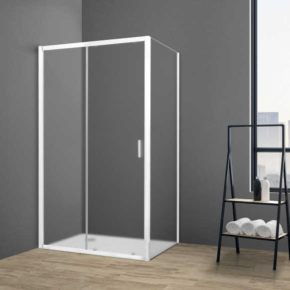 Box doccia TOKYO porta scorrevole rettangolare 100x80 cm altezza 200 cm cristallo 6 mm bianco opaco