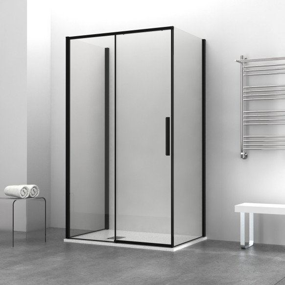 Box doccia OSLO porta scorrevole rettangolare 3 lati 110x70x70 cm altezza 200 cm cristallo 6 mm nero opaco