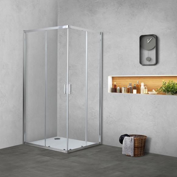 Box doccia TOKYO doppia porta scorrevole rettangolare 100x80 cm altezza 200 cm cristallo 6 mm